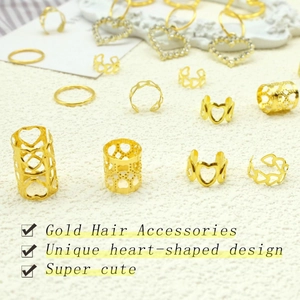 Lot de 106 anneaux à cheveux dorés en forme de cœur évidé avec strass pour tresses