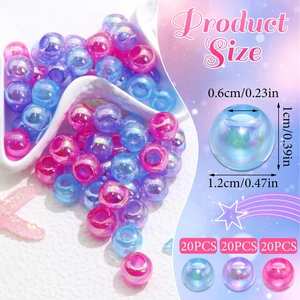 Dimensions détaillées des perles de cheveux irisées de 12mm pour tresses DIY avec trous de 6mm
