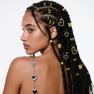 Kit bijoux de cheveux dreadlocks cœur doré et chaîne d'épaule en strass sur nattes