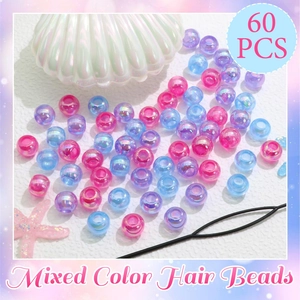 Détail de 60 perles de cheveux irisées avec un outil d'enfilage noir professionnel