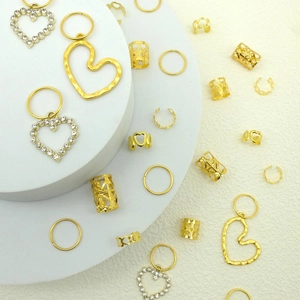 Lot de 106 anneaux à cheveux dorés et pendentifs en cœur pour accessoires de tressage