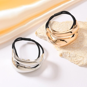 Glossy geometric gold and silver metallic hair ties with high elasticity black ropes