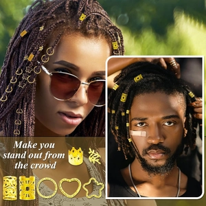 Set de 260 bijoux de tresses dorés avec anneaux et pendentifs pour cheveux
