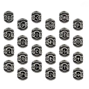 Set of 24 Nordic Viking Rune beard beads in antique silver finish for hair and DIY crafts