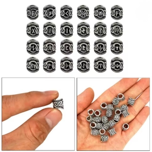 24Pcs Viking rune beard beads in vintage silver finish for hair and beard decoration