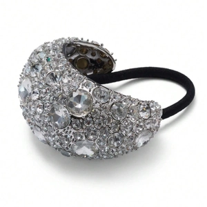 Elastico per capelli semicircolare con strass brillanti su base argento e fascia nera
