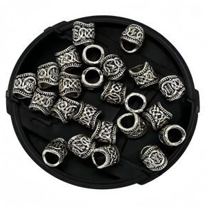 Set of 24 Nordic Viking rune beads in antique silver for beard braids and hair decor