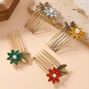 Vintage Legierung Blume Haarkamm Strass Kristall Blatt Haarklammer Mit Künstliche Perlenimitat Elegant Boho Braut Accessoire Damen