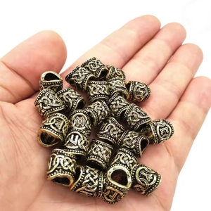 24-piece Viking rune beard beads set in antique silver finish for hair and dreadlock styling
