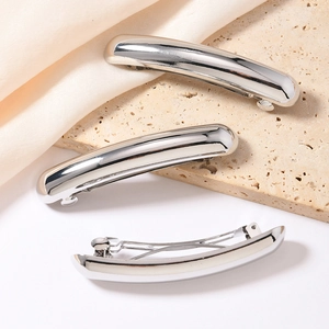 Lot de 3 barrettes à ressort en métal argenté courbé avec une finition miroir polie