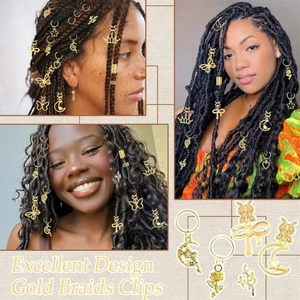 40Pcs gold dreadlock hair rings set with butterfly and crown pendants for braids