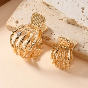 Gothic gold metal skeleton hand hair claws with rhinestones for Halloween hair styling