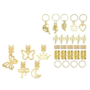 40-piece gold dreadlock jewelry set with butterfly, moon, and floral charms