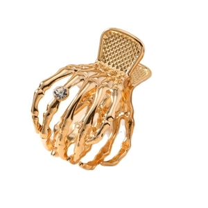 Gothic gold skeleton claw hair clip with sparkling rhinestone for Halloween hair styling