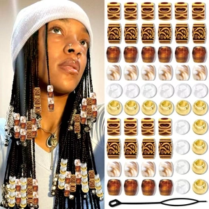 Dreadlock Beads Set Mixed Resin Hair Tube Beads With Beader For Braid Decoration Vintage Punk Ethnic Hair Accessories