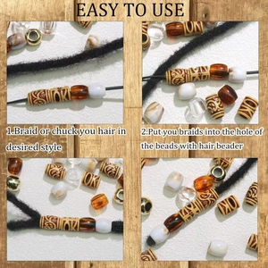 60pcs DIY resin dreadlock beads set with vintage patterns and easy-to-use hair tools
