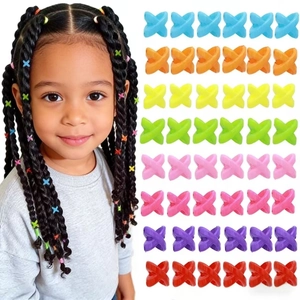 Colorful X-shaped acrylic beads set in eight vibrant colors for kids' braided hairstyles