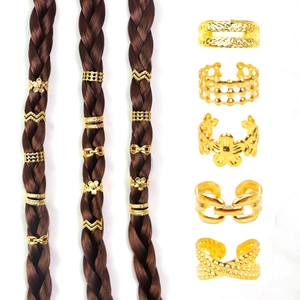 Vintage Alloy Hollow Flower Chain Dreadlock Beads Rings Women DIY Hair Decoration Jewelry Electroplated Hair Accessories