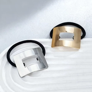 Lot de chouchous métalliques carrés minimalistes en or et argent avec élastiques robustes