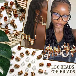 60pcs vintage resin loc beads for braids with wooden patterns and engraved textures