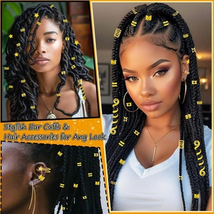 103pcs gold dreadlock accessories set with hair rings, stars and cuffs for hair braiding