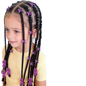 Kids purple hair accessories set with cross clips and beads for African braid decoration
