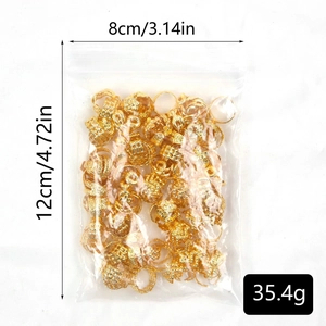 100pcs gold plated hollow dreadlock hair rings set in clear packaging for DIY styling