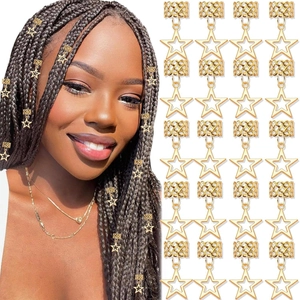 Alloy Star Braid Rings Hollow Dreadlock Cuffs Star Pendant Hair Jewelry For Braids Gold Silver Plated Hair Accessories