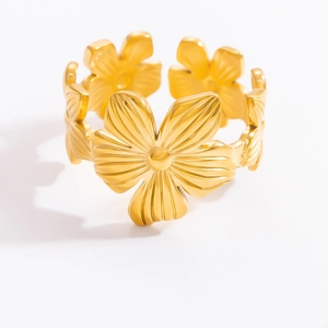Bague en acier inoxydable plaqué or 18 carats avec pétales 3D et anneau ajustable