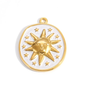 Pendente sole e stelle dorato con smalto bianco per creazione gioielli fai-da-te