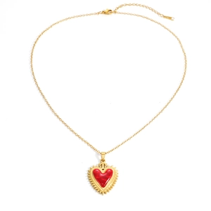 Collana minimalista in acciaio inossidabile placcato oro 18K con ciondolo a cuore rosso