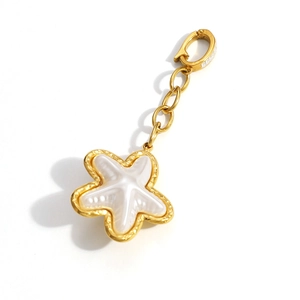 Elegant 18K gold plated starfish pendant with pearl inlay and CZ crystals clasp