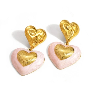 Boucles d'oreilles cœur vintage en plaqué or avec fini rose nacré pour femmes chic