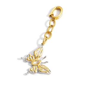Detail of 18K gold plated stainless steel butterfly pendant with crystal inlay and clasp