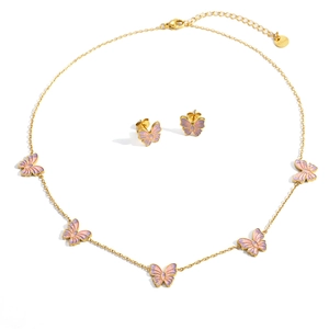 Schmuckset aus 18K vergoldetem Edelstahl mit Schmetterlingsanhängern und Emaille