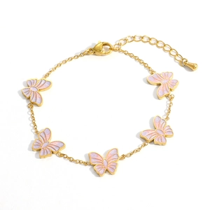 Elegantes, 18 Karat vergoldetes Edelstahl-Schmetterlingsarmband mit rosa Farbverlauf