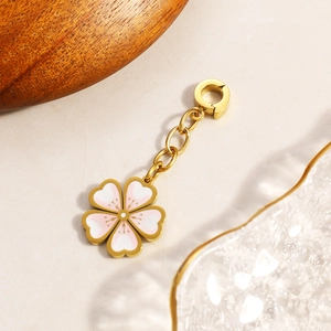 Pink cherry blossom pendant in 18K gold plated stainless steel for bikini jewelry