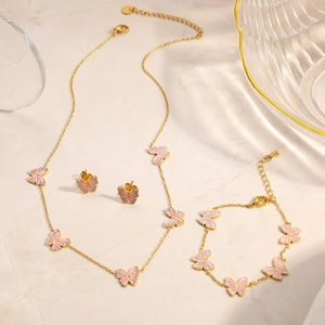 Detail von 18K vergoldetem Edelstahl Schmetterling Halskette und Ohrringe Schmuck-Set