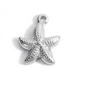Minimalist silver starfish pendant with textured metallic finish and round bail