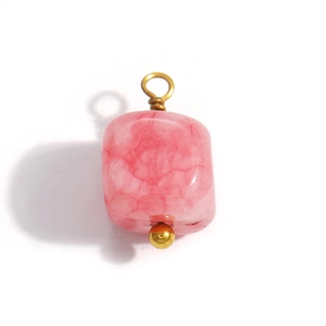 Pink marble textured resin cube pendant with gold stainless steel ring loop for DIY jewelry