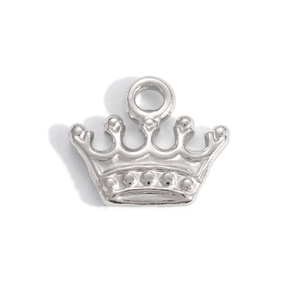 Polished stainless steel crown pendant charm with top ring for DIY jewelry making