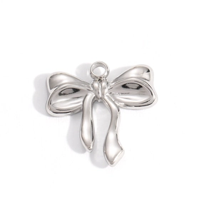 Polished silver bow pendant made of stainless steel with a sturdy hanging loop for DIY jewelry