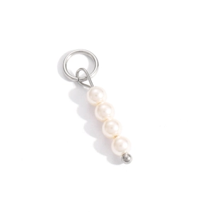Minimalist stainless steel pendant with four elegant cream pearls and silver metal ring