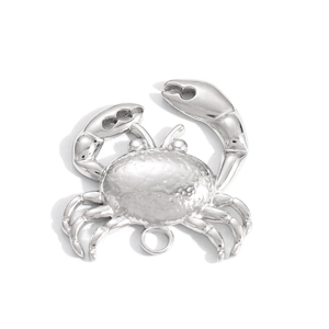 Polished stainless steel crab pendant charm with detailed claws for DIY jewelry making
