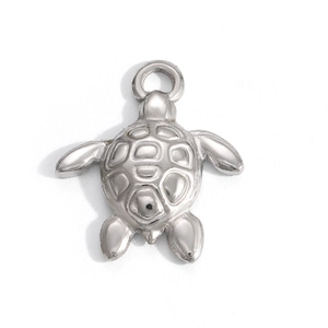 Polished stainless steel sea turtle pendant with embossed shell for DIY jewelry making