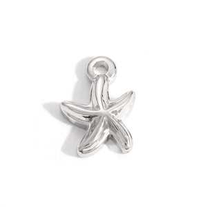 Polished silver starfish pendant with a circular ring for DIY necklace jewelry making