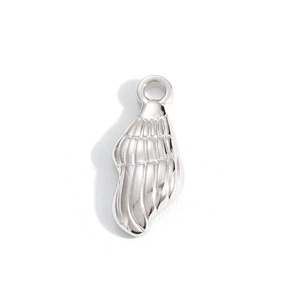 Detailed view of silver stainless steel ocean seashell charm pendant with hanging loop