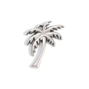 Polished stainless steel palm tree pendant with detailed texture for DIY jewelry making