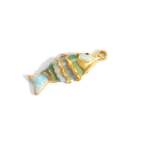 18K gold plated fish pendant with blue gradient enamel inlay for DIY jewelry making
