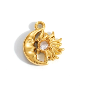 18K gold plated celestial sun and moon pendant with a sparkling zircon center stone